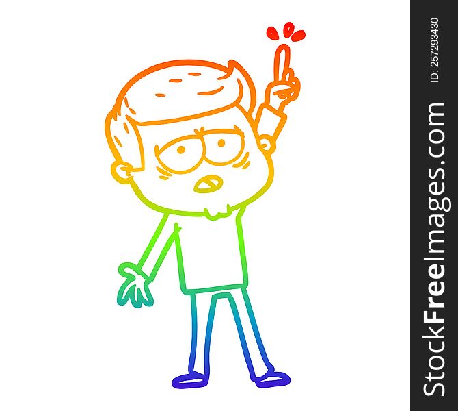 rainbow gradient line drawing of a cartoon tired man pointing