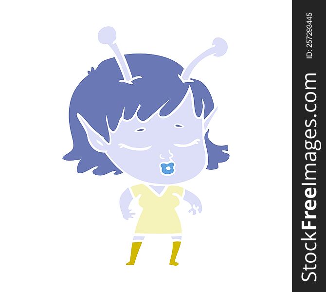 Cute Alien Girl Flat Color Style Cartoon