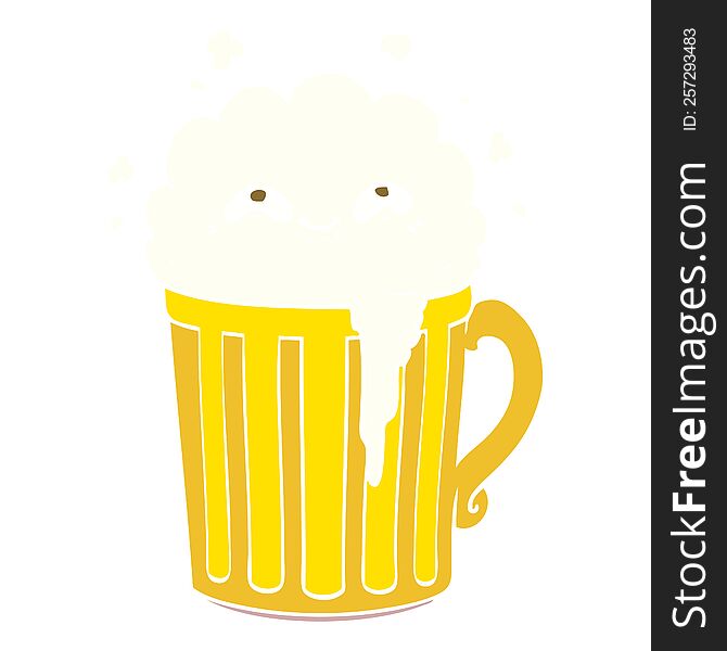 happy flat color style cartoon mug of beer