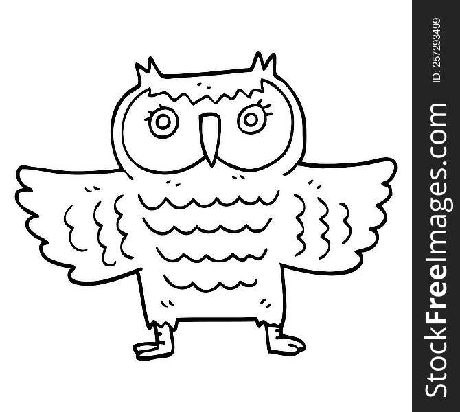 line drawing cartoon owl with flapping wings