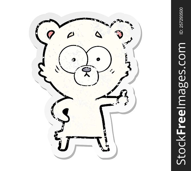 distressed sticker of a nervous polar bear cartoon