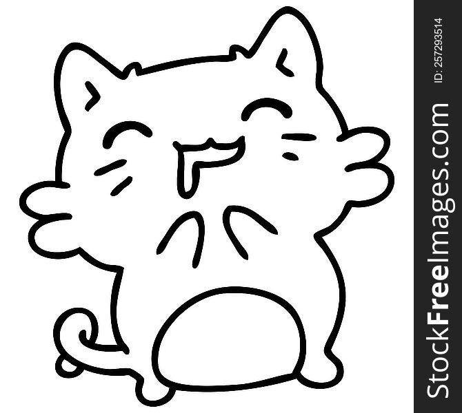 line doodle of a cute happy cat drooling. line doodle of a cute happy cat drooling