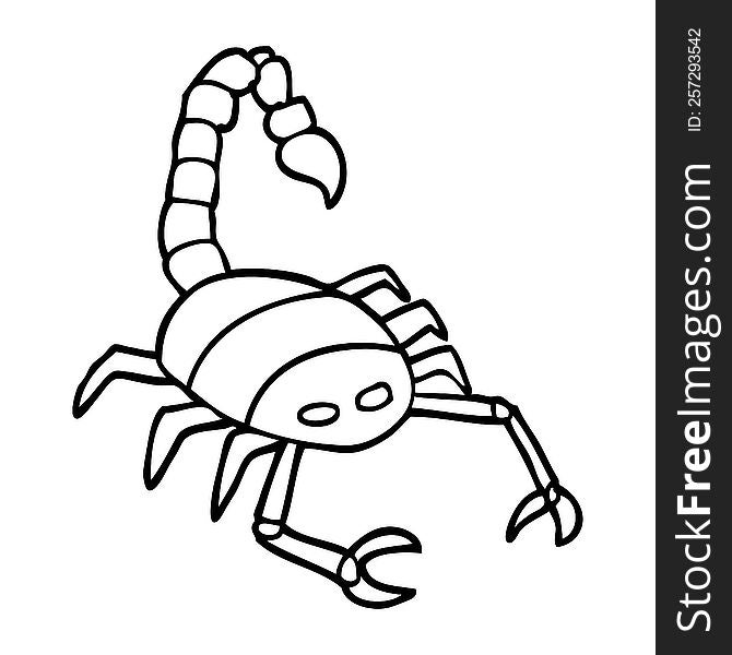 line drawing cartoon of a scorpion