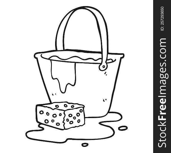 freehand drawn black and white cartoon bucket of soapy water