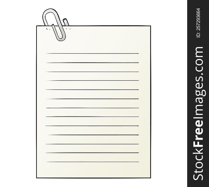 cartoon lined paper with paperclip. cartoon lined paper with paperclip