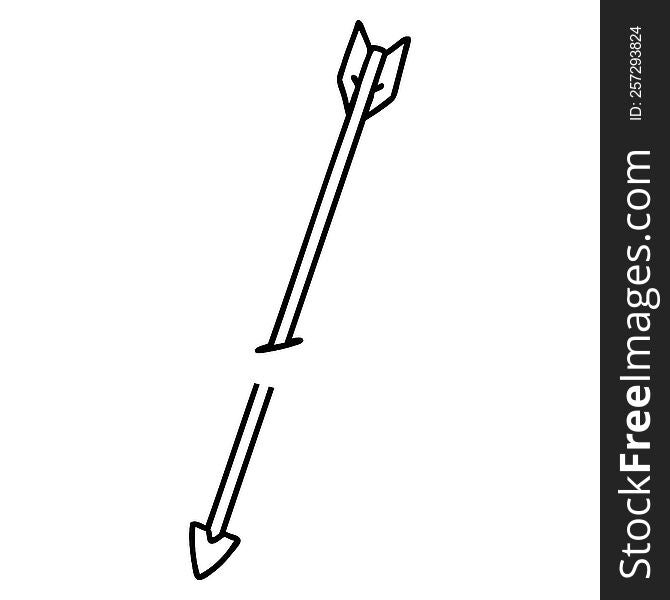 tattoo in black line style of an arrow. tattoo in black line style of an arrow