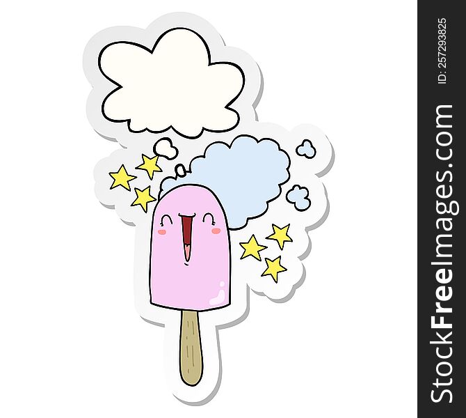 Cute Cartoon Ice Lolly And Thought Bubble As A Printed Sticker