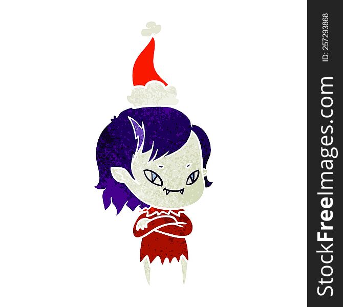 Retro Cartoon Of A Friendly Vampire Girl Wearing Santa Hat