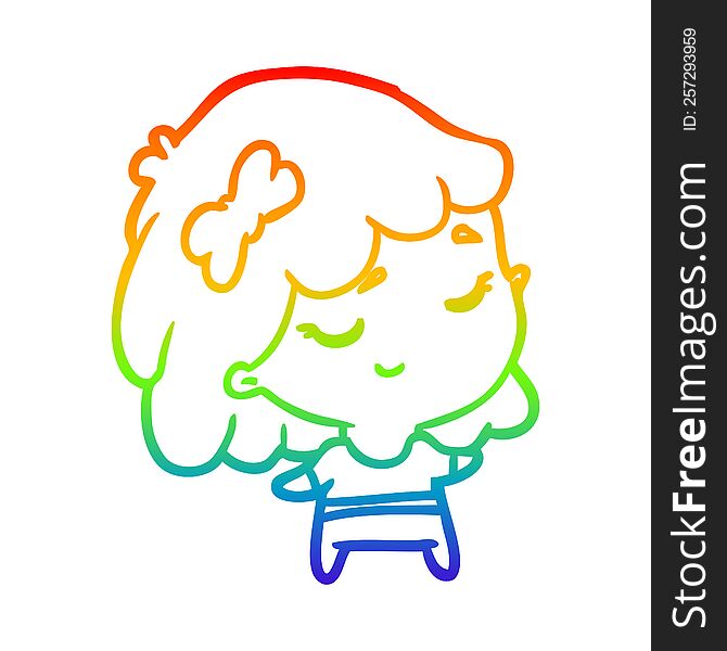 rainbow gradient line drawing of a cute happy girl