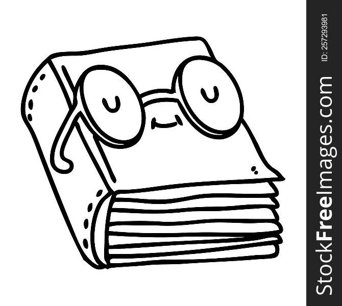 line doodle of a book wearing spectacles. line doodle of a book wearing spectacles
