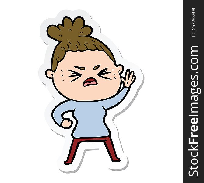 Sticker Of A Cartoon Angry Woman