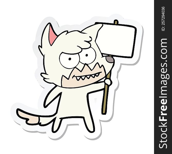 Sticker Of A Cartoon Grinning Fox With Protest Sign