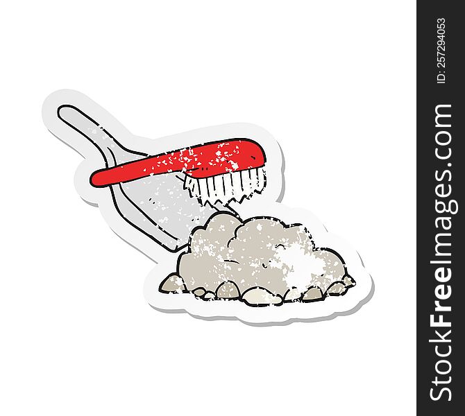 retro distressed sticker of a cartoon dust pan and brush sweeping