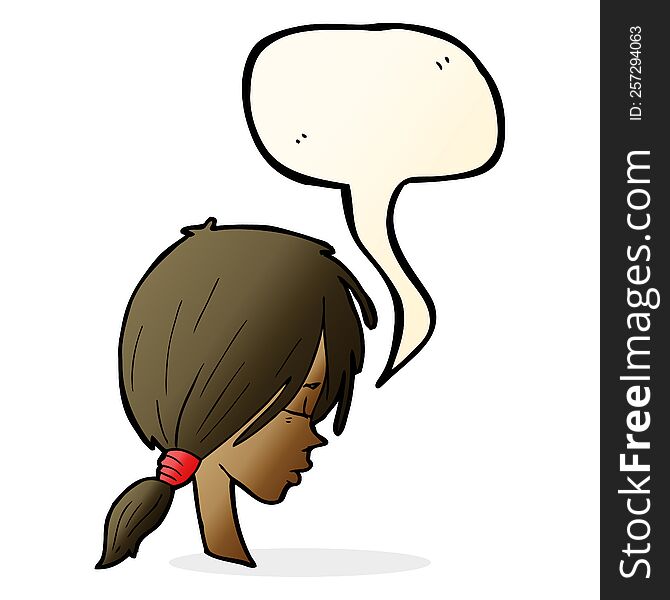 cartoon girl looking thoughtful with speech bubble