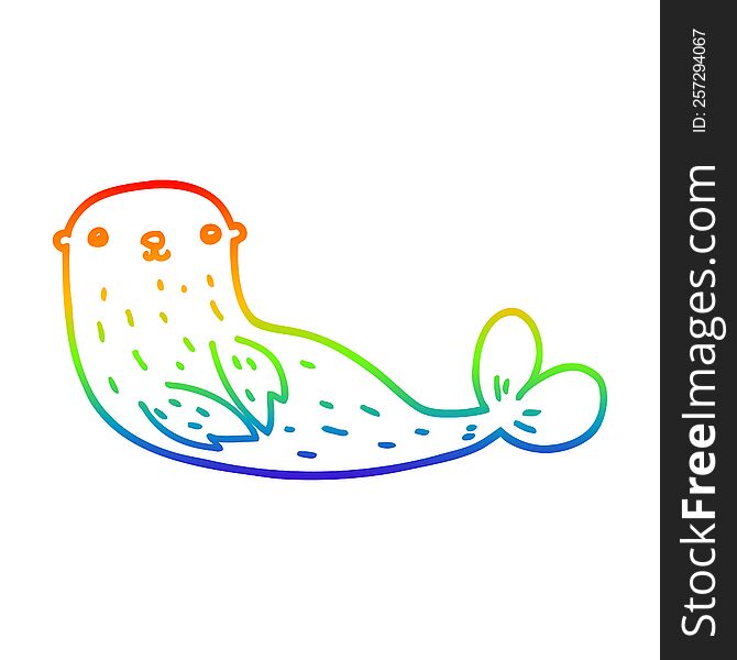rainbow gradient line drawing of a cartoon seal