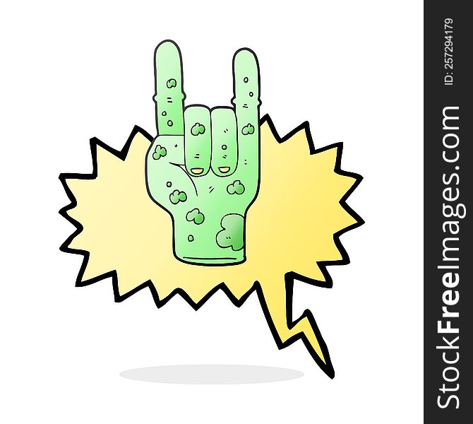 Speech Bubble Cartoon Zombie Hand Making Horn Sign