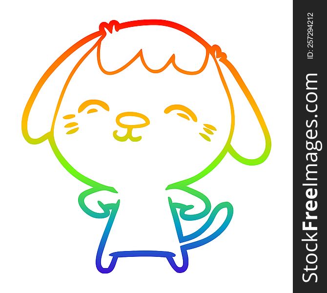 Rainbow Gradient Line Drawing Happy Cartoon Dog