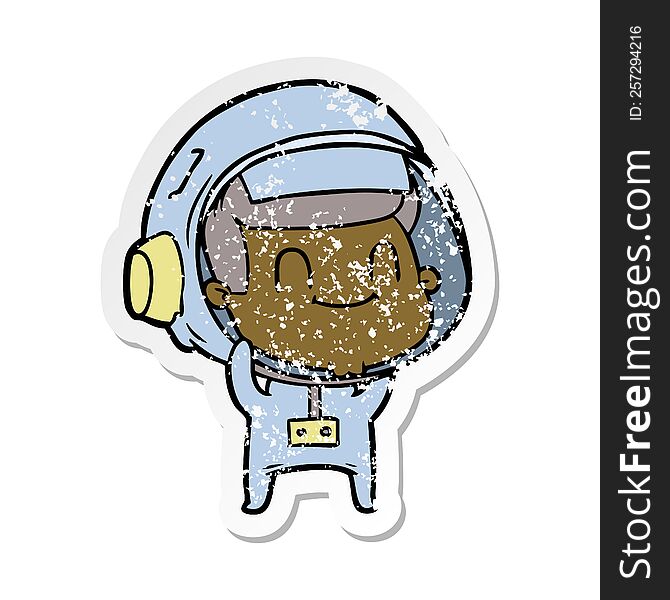 Distressed Sticker Of A Happy Cartoon Astronaut Man