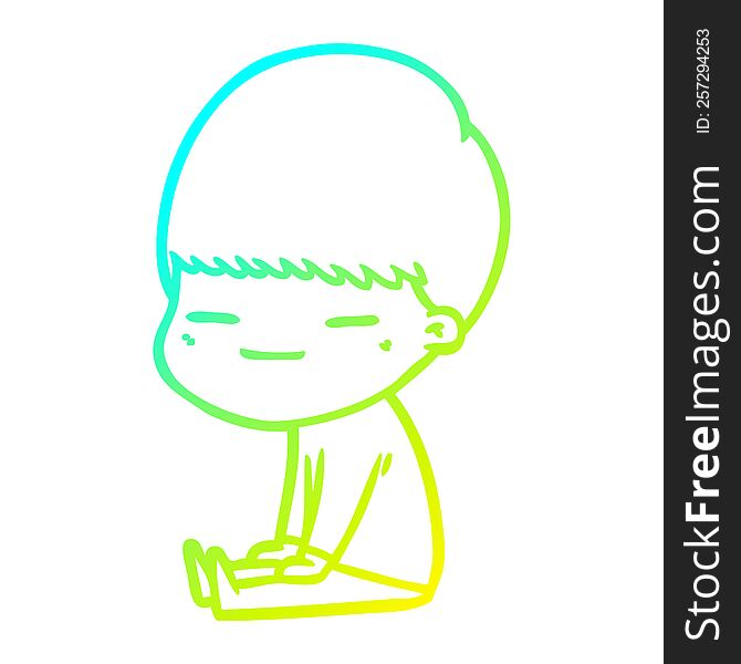 Cold Gradient Line Drawing Cartoon Smug Boy Sitting