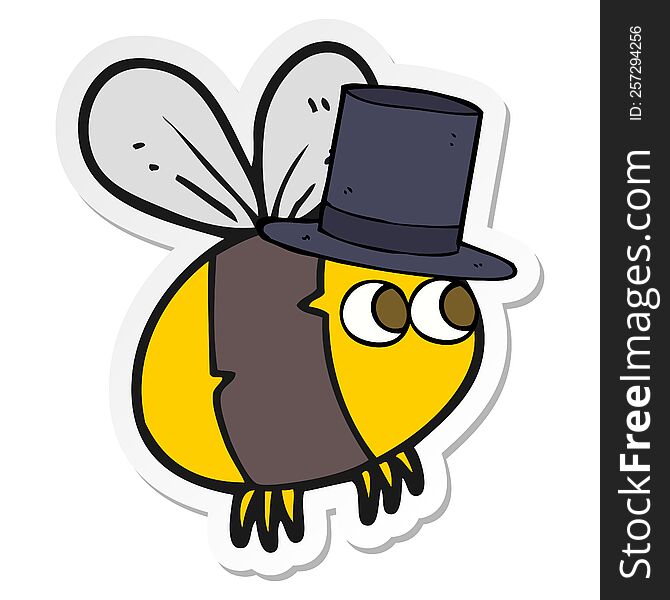 Sticker Of A Cartoon Bee In Top Hat