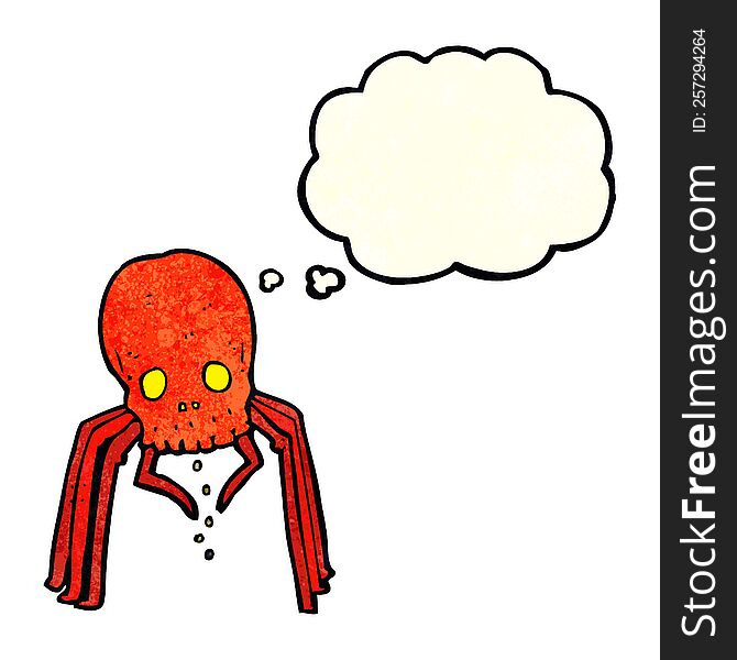 Cartoon Spooky Skull Spider With Thought Bubble