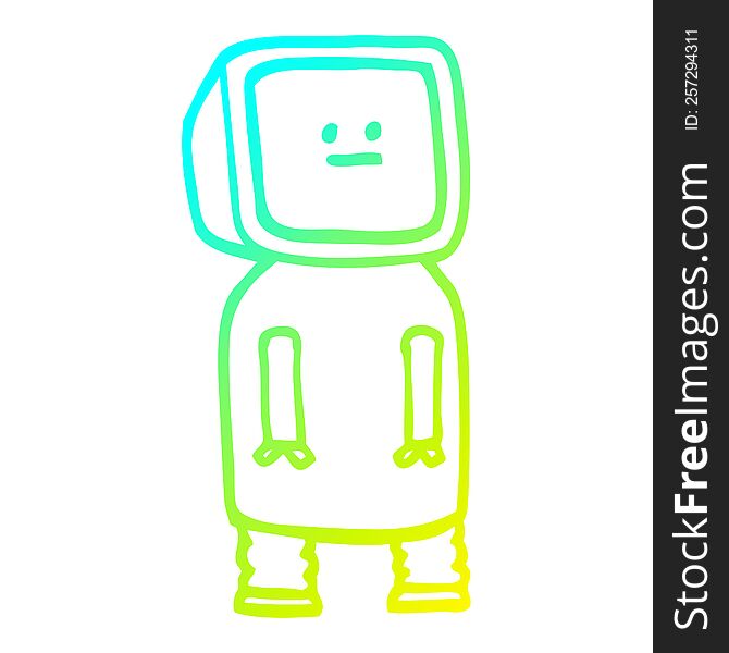 cold gradient line drawing of a cartoon funny robot