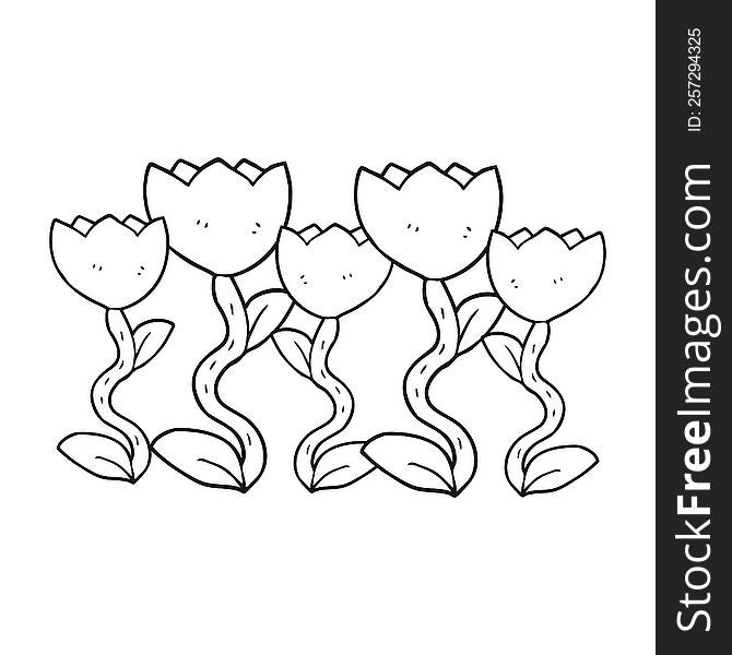 freehand black and white cartoon drawing of flowers. freehand black and white cartoon drawing of flowers