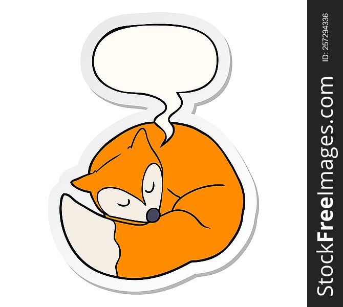 cartoon sleeping fox with speech bubble sticker
