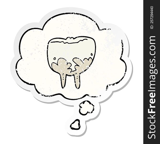 Cartoon Tooth And Thought Bubble As A Distressed Worn Sticker