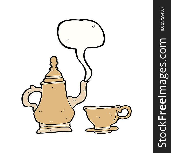 Cartoon Coffee Pot And Cup With Speech Bubble