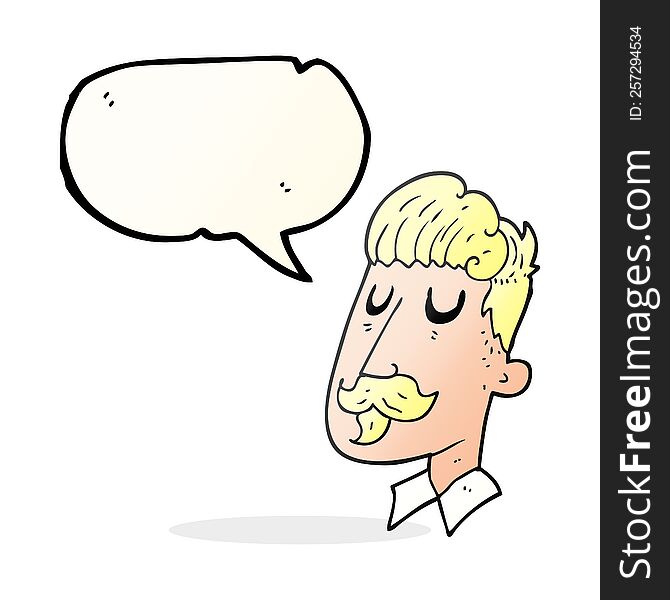 freehand drawn speech bubble cartoon man with mustache
