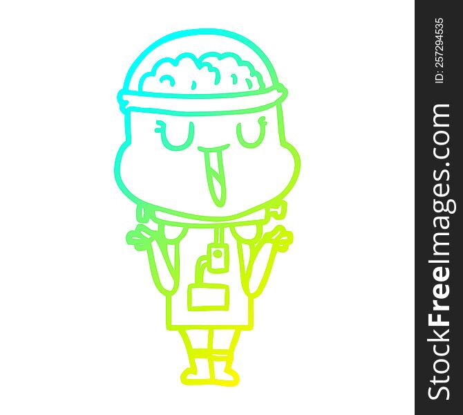 Cold Gradient Line Drawing Happy Cartoon Robot Shrugging Shoulders