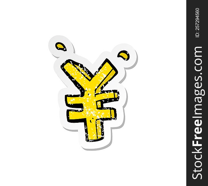 retro distressed sticker of a cartoon yen symbol