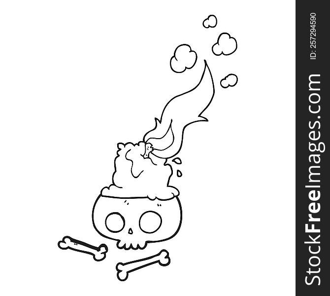 Black And White Cartoon Burning Candle On Skull