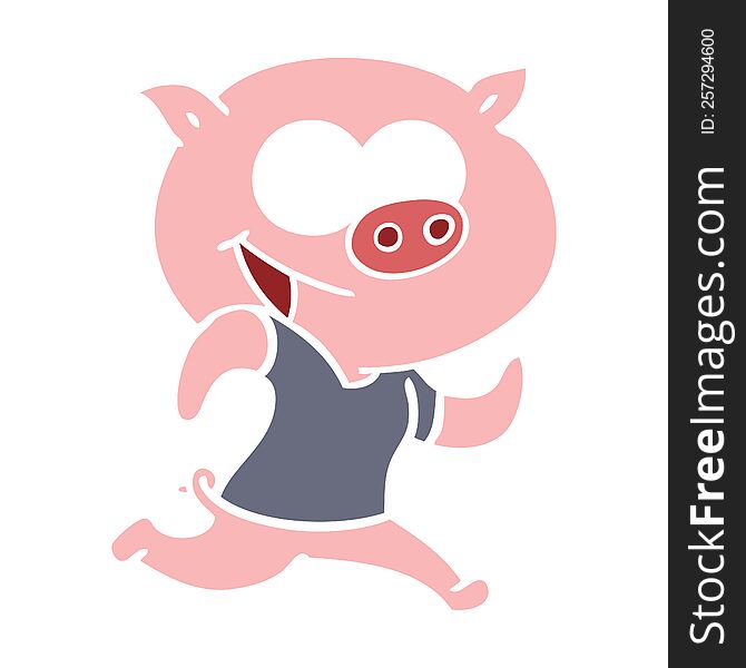 Cheerful Pig Exercising Flat Color Style Cartoon