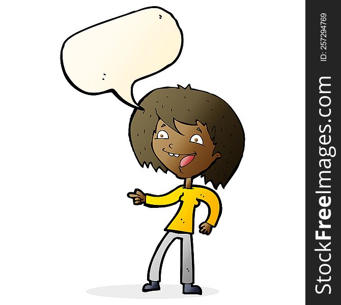 Cartoon Woman Laughing And Pointing With Speech Bubble