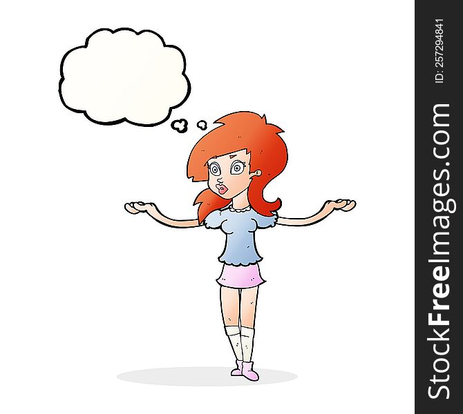 Cartoon Confused Pretty Girl With Thought Bubble