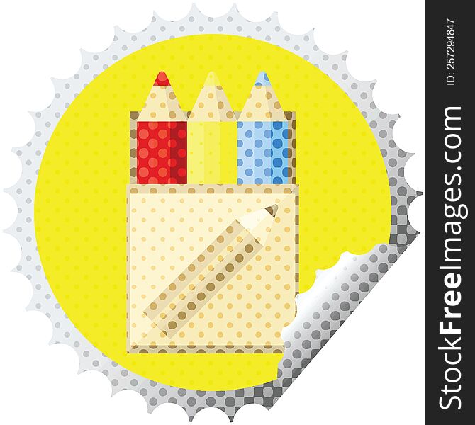 pack of coloring pencils graphic vector illustration round sticker stamp. pack of coloring pencils graphic vector illustration round sticker stamp