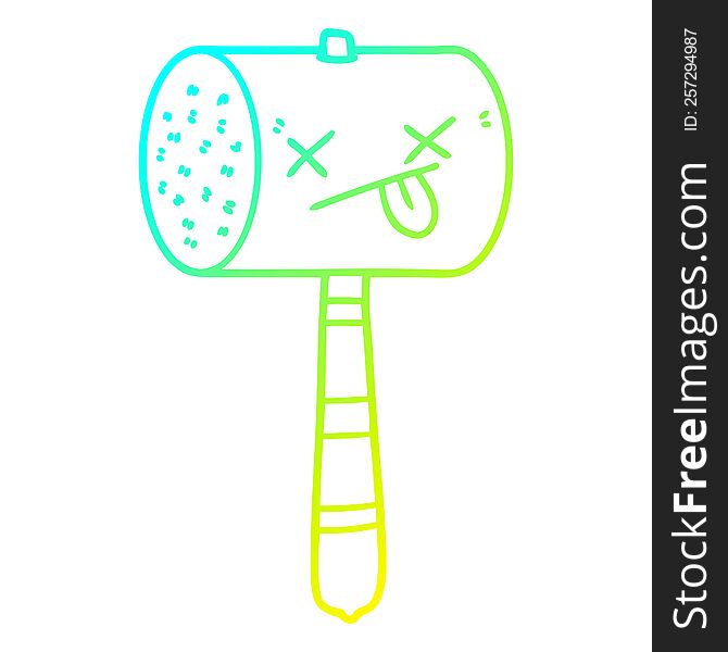cold gradient line drawing of a cartoon mallet