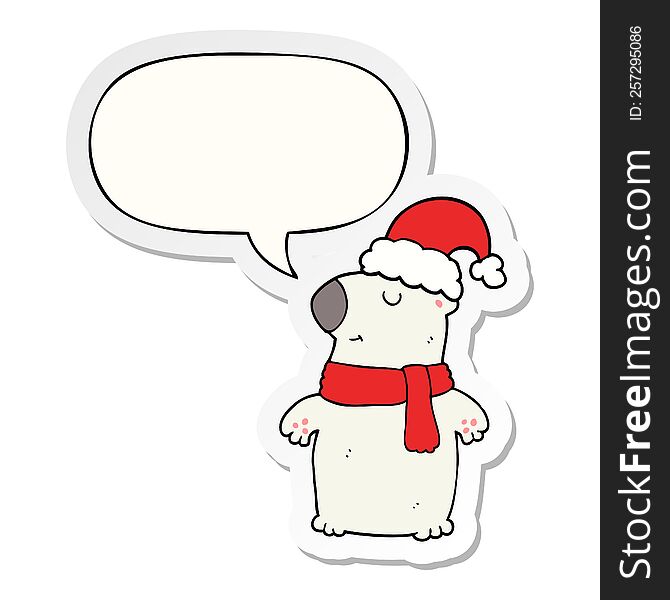 Cute Cartoon Christmas Bear And Speech Bubble Sticker