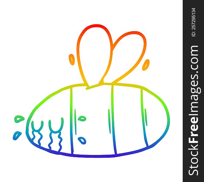 Rainbow Gradient Line Drawing Cartoon Crying Bee