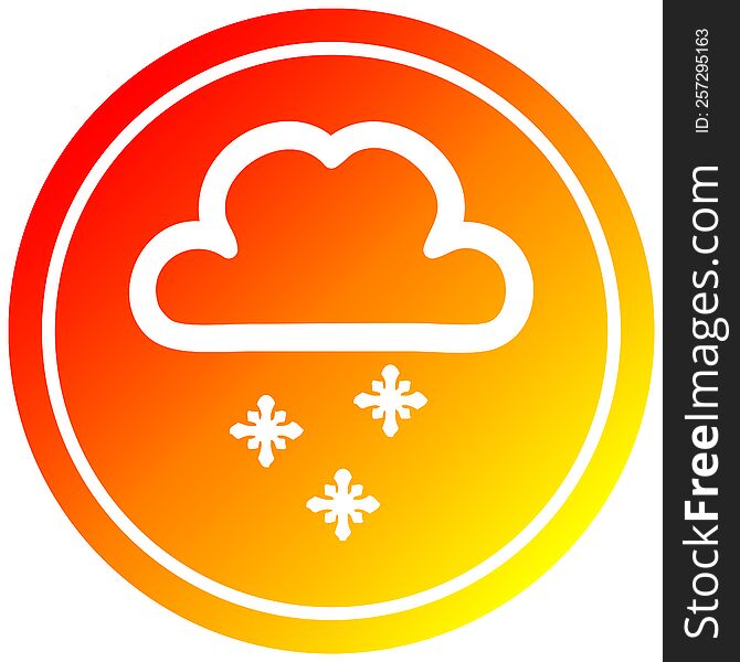snow cloud circular icon with warm gradient finish. snow cloud circular icon with warm gradient finish