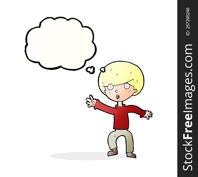 cartoon panicking boy with thought bubble