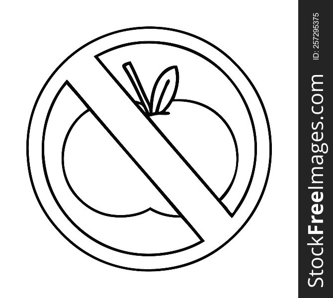 line drawing cartoon of a no fruit allowed sign