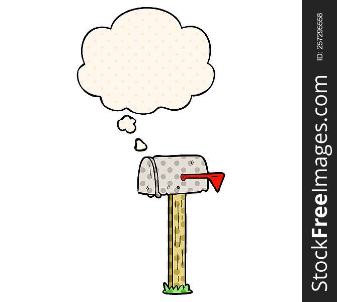 cartoon mailbox with thought bubble in comic book style