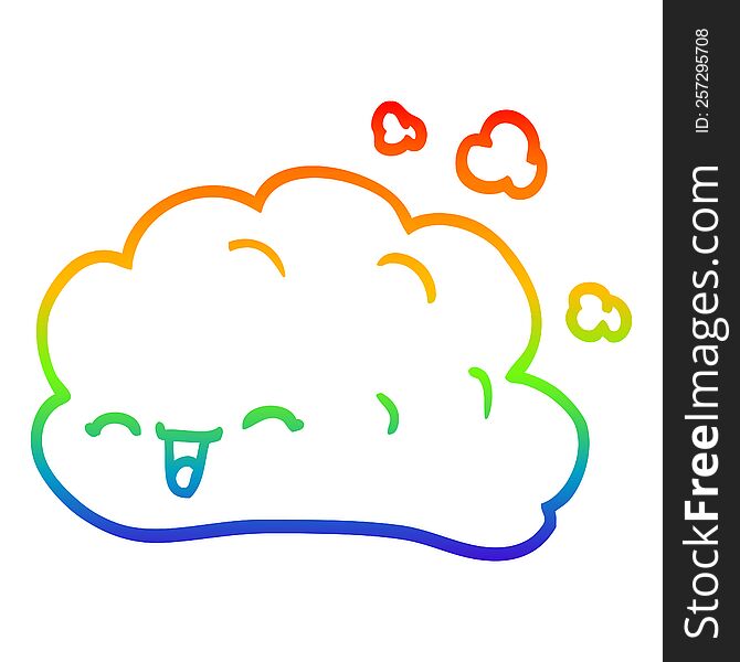 rainbow gradient line drawing of a cartoon happy cloud