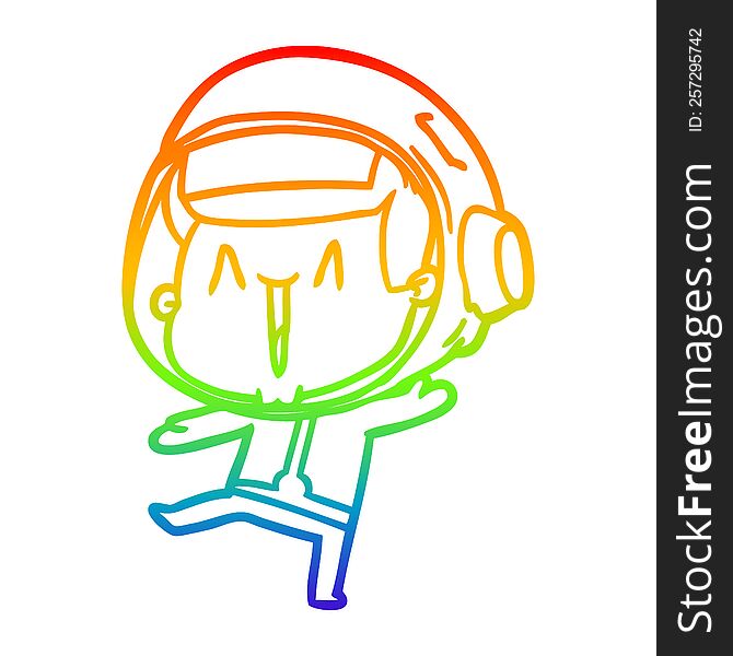 Rainbow Gradient Line Drawing Dancing Cartoon Astronaut