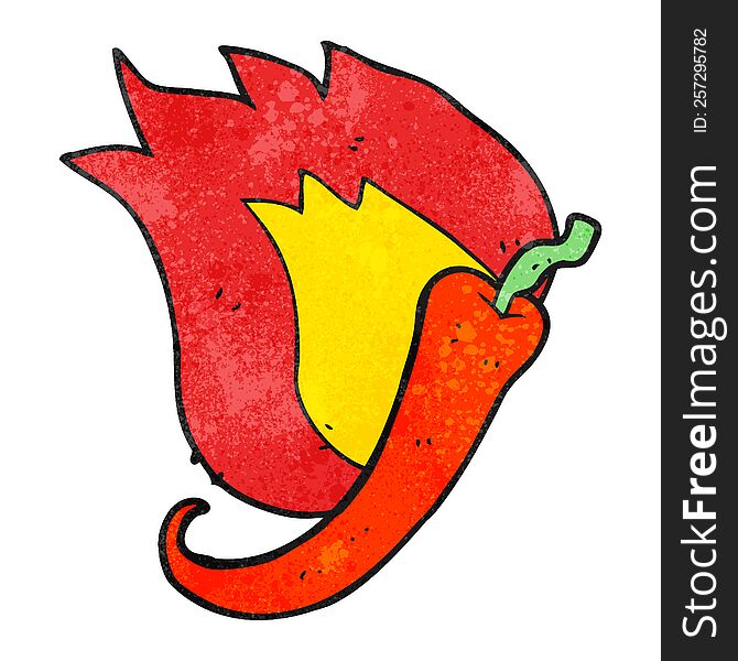 freehand textured cartoon flaming hot chilli pepper