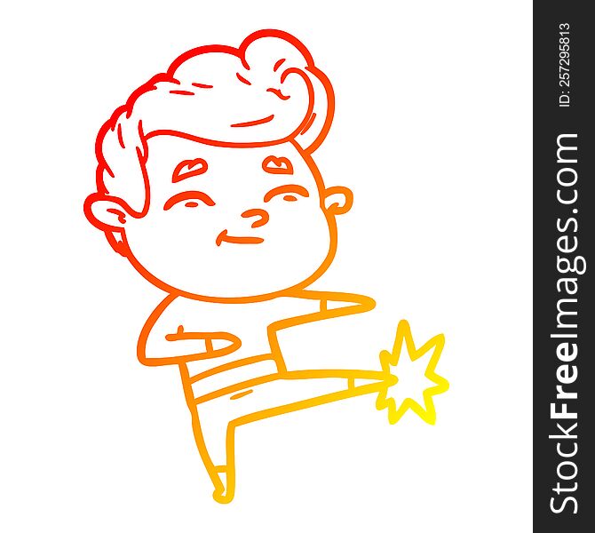 Warm Gradient Line Drawing Happy Cartoon Man Kicking