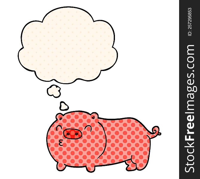 cartoon pig with thought bubble in comic book style